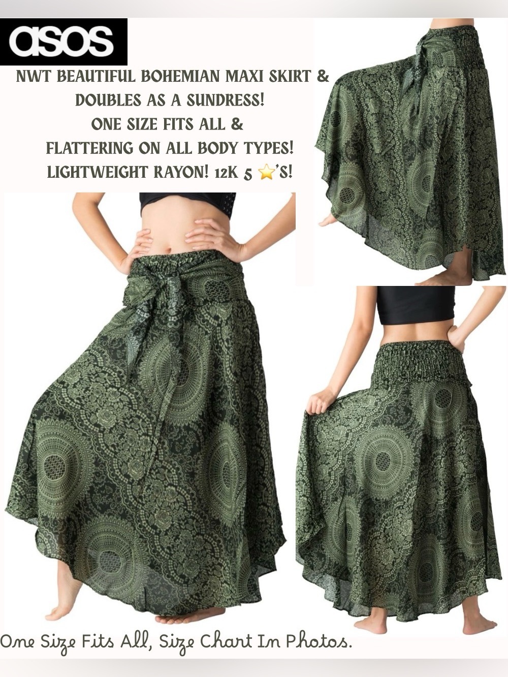 NWT ASOS GREEN MAXI SKIRT DOUBLES AS A SUNDRESS! BEAUTIFUL! ONE SIZE FITS ALL